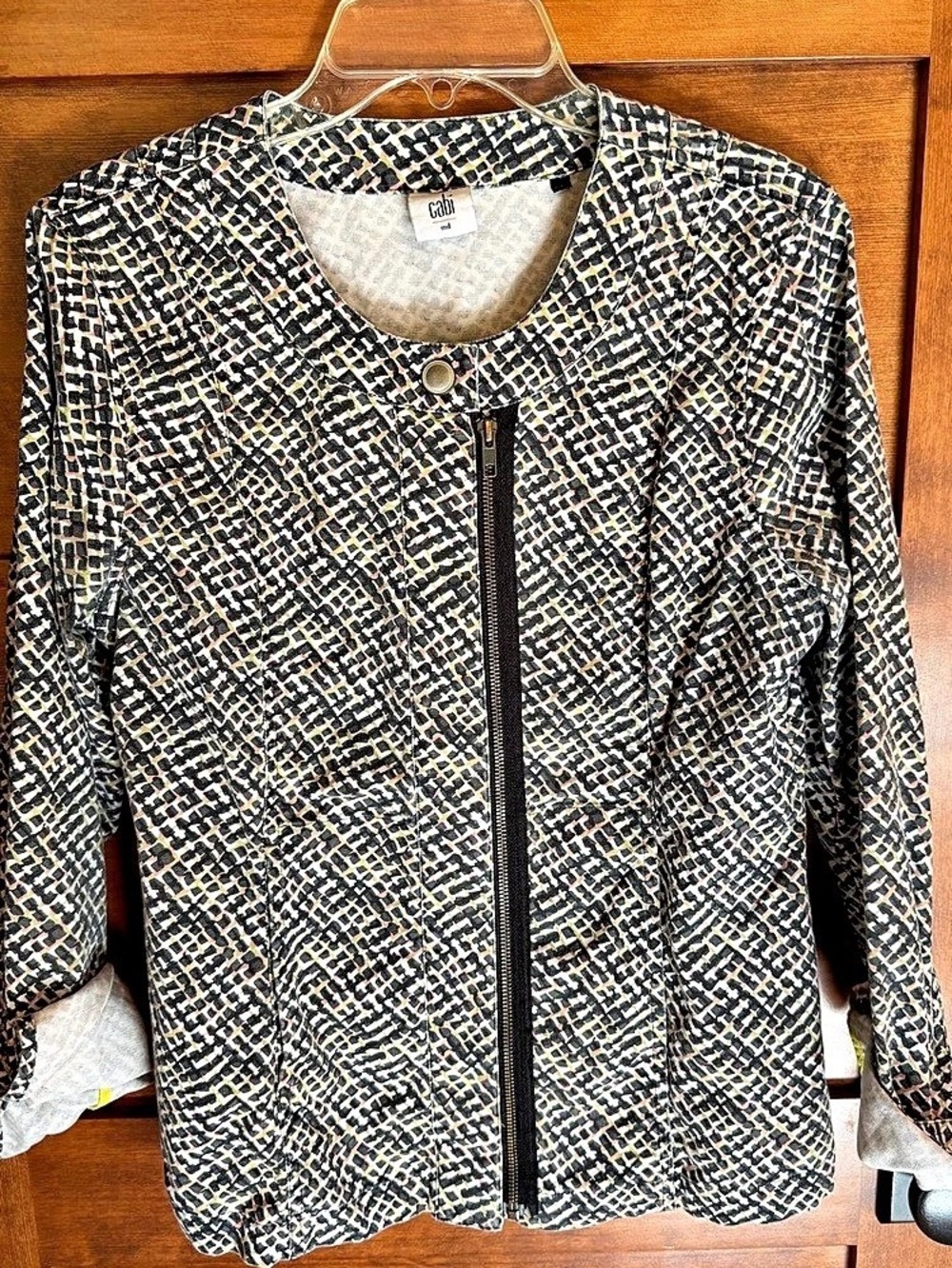 cabi Cliffside Zip Jacket Geometric Black & White Medium